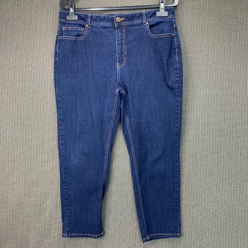1946 Denim Womens Size 16 Blue Mid-Rise Cropped Jeans Dark Wash Stretch Fabric